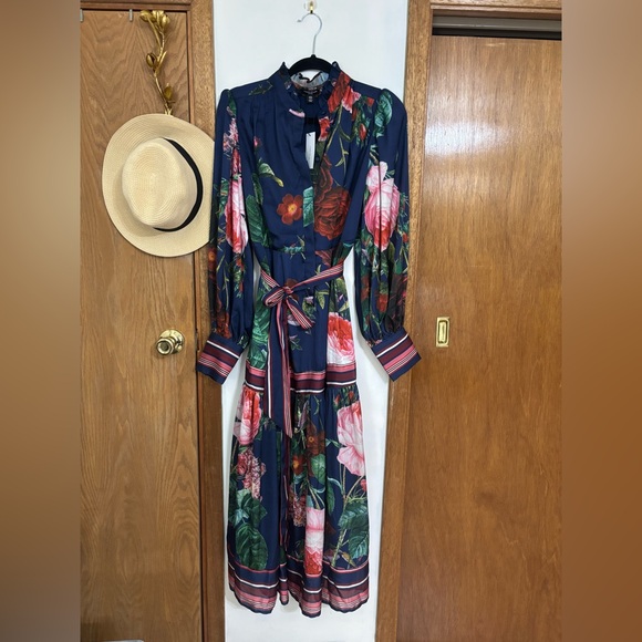 Karen Millen Blue and Pink Wrap Dress with Mock Neck - Picture 4 of 15